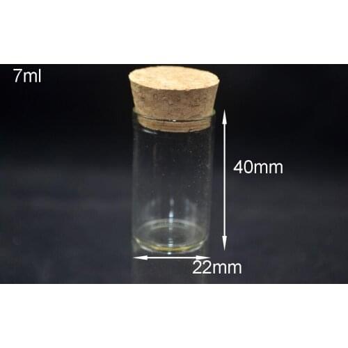 7ml 22*40*21.5mm transparent empty Glass Bottle jars with Cork Crafts oil perfumes Vial pendants set jewelry for Xmas Gift