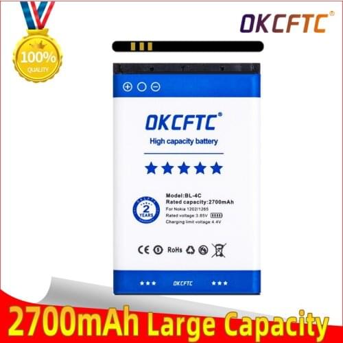 OKCFTC 2700mAh BL 4C BL-4C Replacement Battery For Nokia 6100 6300 6125 6136 6170 7705 7200 7270 8208 BATTERY BL4C