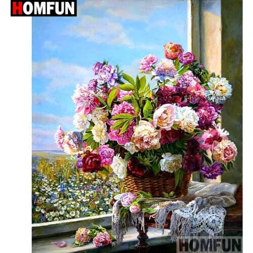 HOMFUN Full Square/Round Drill 5D DIY Diamond Painting "Flower window scenery" Embroidery Cross Stitch 3D Home Decor A10809