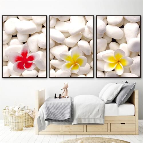 Art Canvas Decorativos Flower White Stone Poster Zen Nordic Bathroom Picture Wall Pictures Living Room Cuadros Kids Room Decor