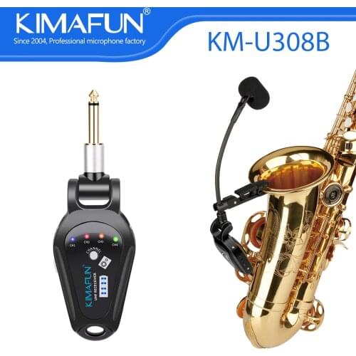 KIMAFUN Stage Performance Gooseneck Sax Mics UHF Wireless Musical Instruments Microphone System Clip on Saxophone Trumpet Tuba
