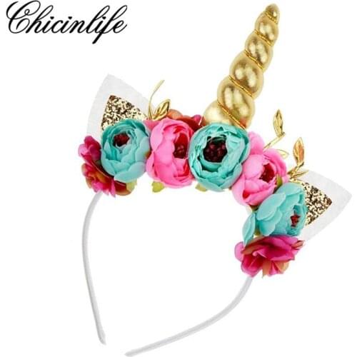 Chicinlife 1Pcs Unicorn Horn Headband Birthday Party Hat Crown Baby Shower New year Photo Props party decoration supplies