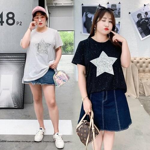 Plus Size summer woman tops shiny loose short sleeve T-shirt Bright harajuku women stylish bright Mid Length T-shirt