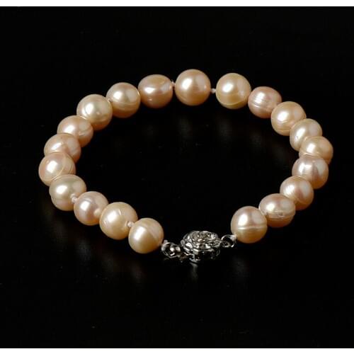 Smooth texture is full and round with Pink bead is very Fine and full 8-9 MM Customization Pearl Bracelet