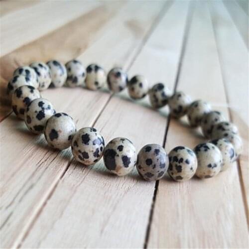 8mm Natural Spotted Stone Beads Handmade Bracelet 7.5inch Chakra Cuff Blessing Lucky Gemstone