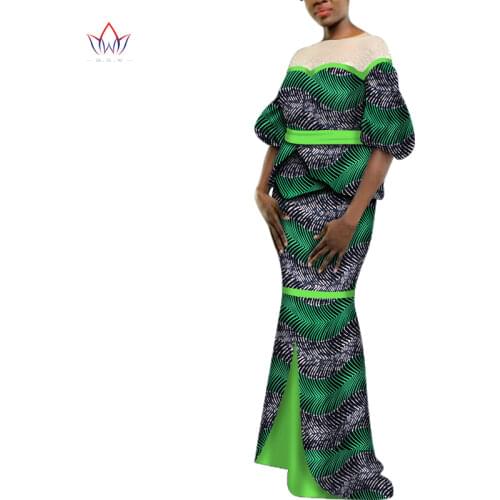 2pcs Skirts Sets African Lantern Sleeves Tops and Skirt Sets for Women Bazin Riche African Clothing Wedding Party Clothes WY6487