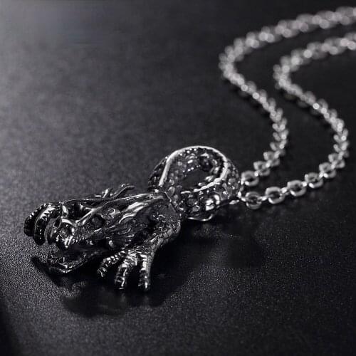 Titanium Steel Retro Dragon Shaped Pendant Personality Mens Domineering Necklace Chinese National Style Jewelry Birthday Gift