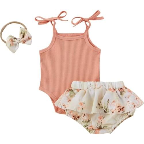 Summer Newborn Baby Girl Clothes 3Pcs Outfits Set Cute Sleeveless Rompers+Floral Shorts+Headband Infant Toddler Clothing