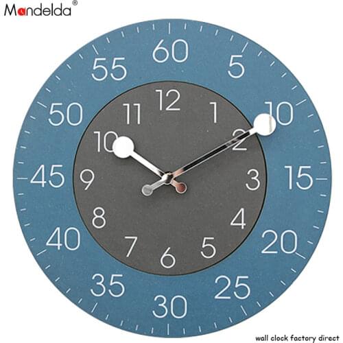 Mandelda DIY 12" Modern Attractive Design Silent Blue Wall Clock Accurate Luxury Living Room Large Wooden Wall Clock UK Style