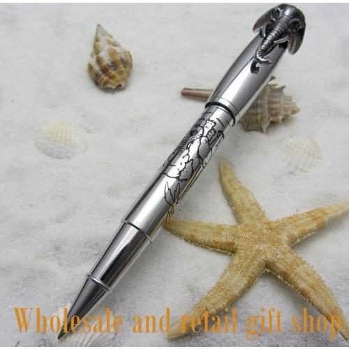 New Fuliwen Silver Rollerball Pen with Elephant Head on the Cap Vintage Style Pen F2053