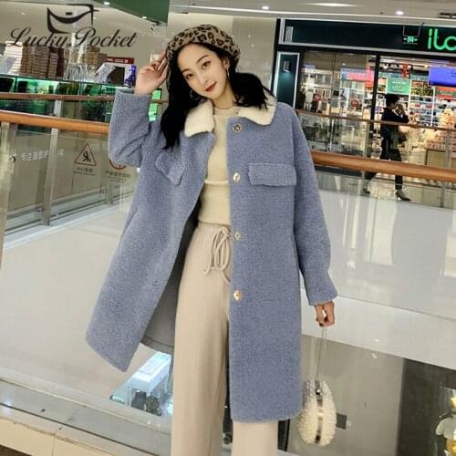 Women Winter Young Style New Thick Plus Size Loose Mid-Length Solid Color Fur Coat Ladies Fashion Keep Warm blue Plush Coat ZY67