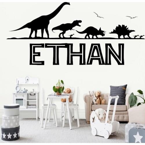 Custom Name Wall Stickers Boys Room Decoration Jurassic Park Vinyl Decals Dinosaur Wall Decor Kids Bedroom Art Mural Nursery