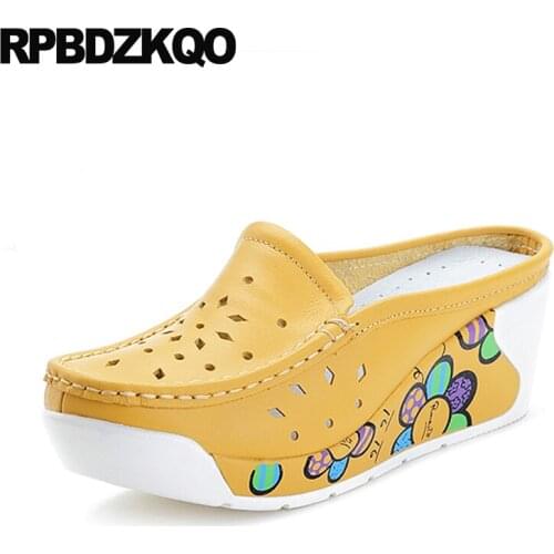 High Heels Slip On Slippers Wedge Yellow Shoes Platform Women Sandals 2021 Summer Mules Pumps Spring White Slides Closed Toe