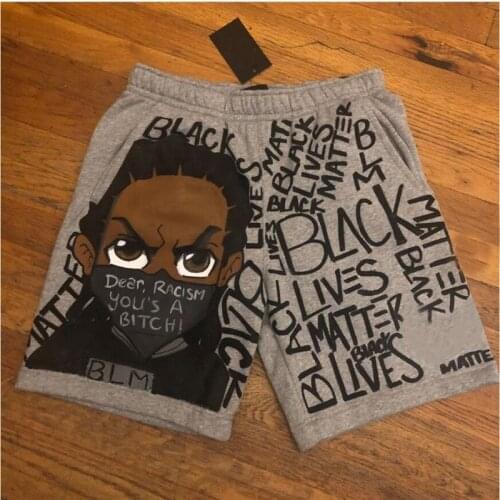 New Cotton Shorts Men Cartoon Printed Lace-up Loose Shorts Sport Shorts For Men Casual Summer Elastic Waist Shorts Clothing