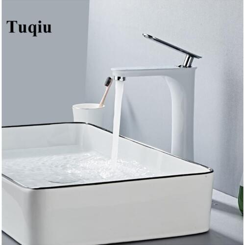 Basin Faucets White/Chrome/Black Waterfall Bathroom Faucet Single handle Basin Mixer Tap Bath Brass Sink Water Copper