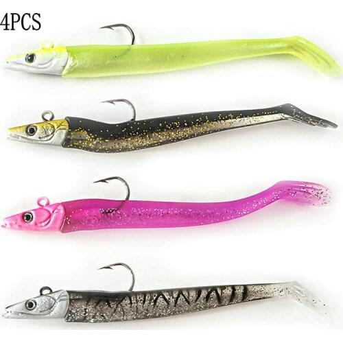 4PCS Life-like Saltwater Sandeel Lures Bass Wrasse Cod Pollock Sea Fishing Tackle Gear for Saltwater and Freshwater Fishing