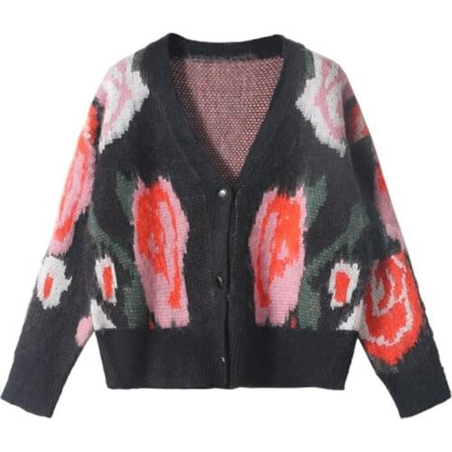 Spring Autumn Lady Cardigan Korean Style Contrast Color Jacquard Knitted Outerwear Luxury Casual Intellectual Sweater Women Tops