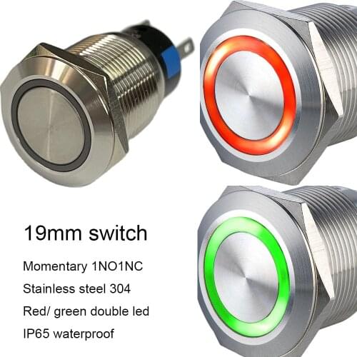 19mm Stainless Steel Self Locking 1no1nc Waterproof Anti Vandal Switch with Bi-Color Red Green Ring Illumination