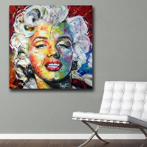 Wxkoil Oil Panting Pop Art Marilyn Wall Decor Painted Wall Art Canvas Printed Living Room Painting Wall Art No Framed