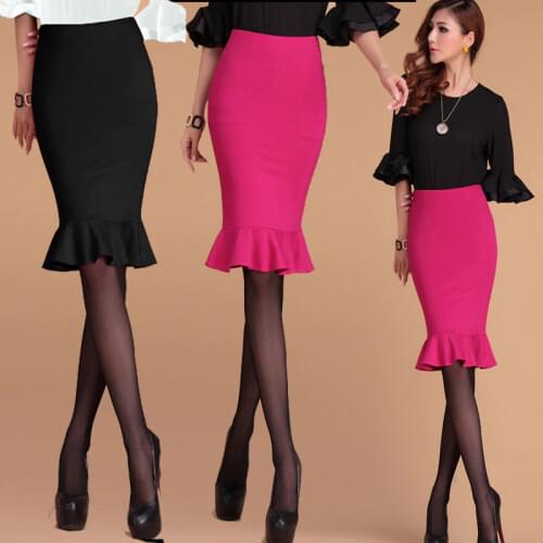 Summer Autumn Bodycon Midi Skirt Pencil Red Skirt Plus Size Skirts Short Fishtail Skirt Saias Retro Vintage Mermaid Maxi Skirts