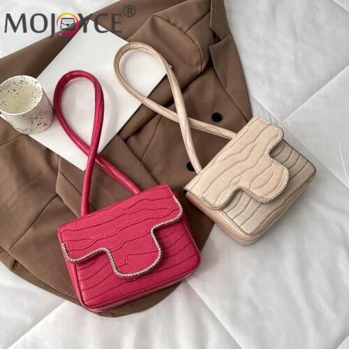 Women Stone Pattern Rhinestone Shoulder Bag Fashion Ladies Top-Handle PU Handbag Soft Leather Women Designer Handbag