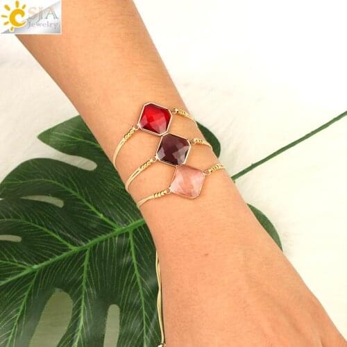 CSJA Pendant Bracelets Lucky Rope Chain Bracelet for Women Faceted Glass Crystal Charms Femme Simple Jewelry Pulseras Mujer S504