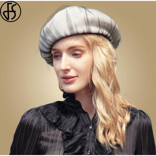 FS Fashion Women Beret French Artist Wool Beanie Winter Hat Vintage Plain Berets Solid Color Elegant Ladies Black White Warm Cap