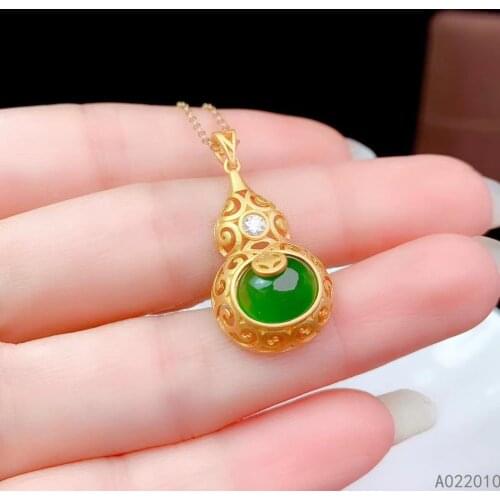 KJJEAXCMY Fine Jewelry 925 Sterling Silver inlaid Natural gemstone Jasper Female Pendant Necklace lovely gourd Support test