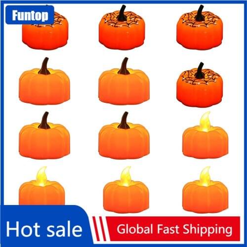 12Pcs LED Lighting Festival Decoration For Halloween Pumpkin Light Battery Operated Flameless Candle Bedroom Gift Party Home