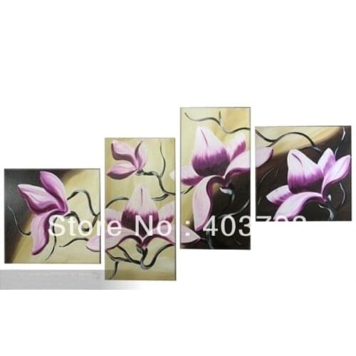 4pc MODERN ABSTRACT HUGE WALL ART OIL PAINTING ON CANVAS purple flower no frame free shipping