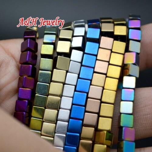 5pcs Mixed Color Plated Hematite Cubic Beads 4x4mm DIY Jewelry Making Findings 16'' Strand Loose Beads