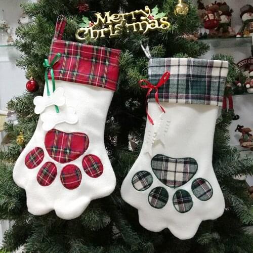 60pcs/lot free shipping New design Pet animal Plaid Dog paw Christmas stockings X-mas gift socks Childrens gift bags lin3971