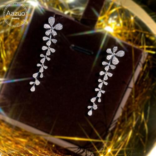 Aazuo 18K Pure White Gold Fashion Jewelry Real Diamonds IJ SI 0.4ct Fairy Flower Stud Earring Party Fine Jewelry Hot Sell
