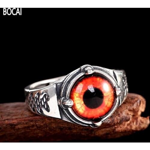 BOCAI New 100% Solid s925 Silver Accessories retro personality Eyeball Ring fashionable Man Ring