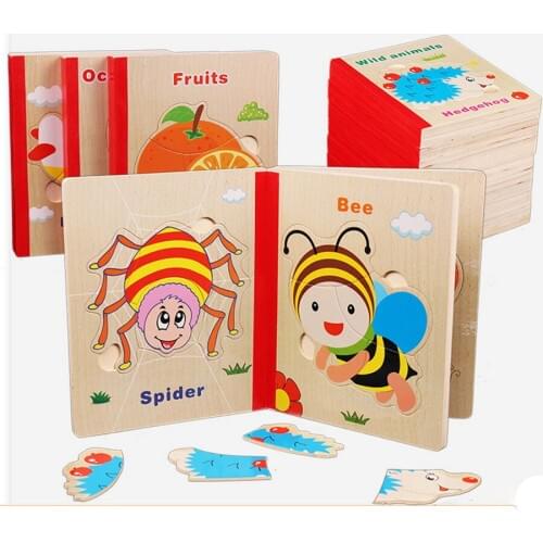Wooden Puzzle Toys Cute Cartoon Book Jigsaw Educational Gift for kids Children