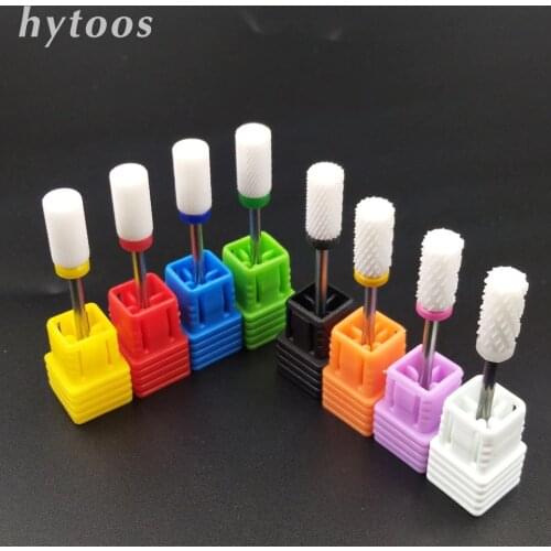 HYTOOS Barrel Ceramic Nail Drill Bit Rotary Burr Milling Cutter Bits For Manicure Pedicure Tools Electric Nail Drill Accessories