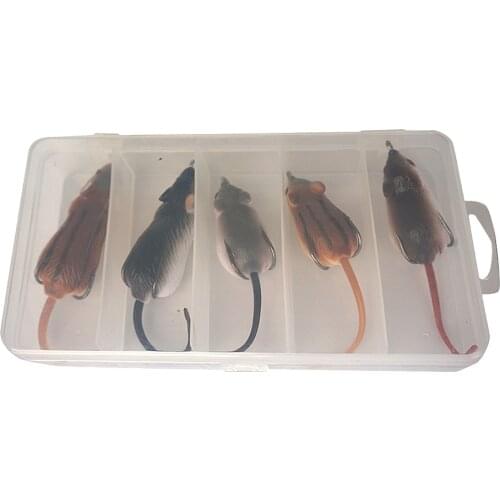 5pcs Artificial Rubber Mouse Rats Soft Fishing Lures Simulation Baits Top Water Tackle Hooks Bass Snakehead Bait with Case