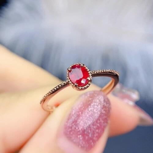 Natural Ruby Ring 925 Silver Womens Ring Simple Atmosphere Elegant for Girl with Fashion Design