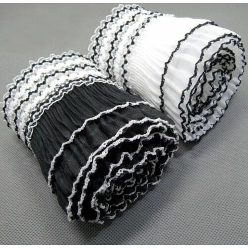 20yards Black/White High Quality Ruffled Lace Fabric Trim Elastic Pleated Chiffon Lace For Garment DIY Sewing Accessories