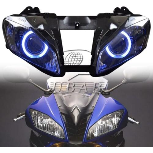 Motorcycle Headlight Assembly For Yamaha YZF R6 08-15 HID Projector Conversion LED Blue Angel Eyes DRL High Low Beam Headlamp