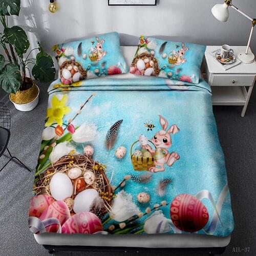Cartoon 3D Rabbit Bedding Set Queen King Size Easter Duvet Cover Set Bedspread Quilt Cover Bed Sets 2/3Pieces Home Bedroom Decor