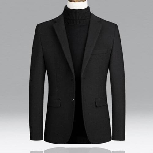 50% Dropshipping!!Two Buttons Lapel Men Blazer Autumn Winter Long Sleeve Woolen Suit Coat Workwear