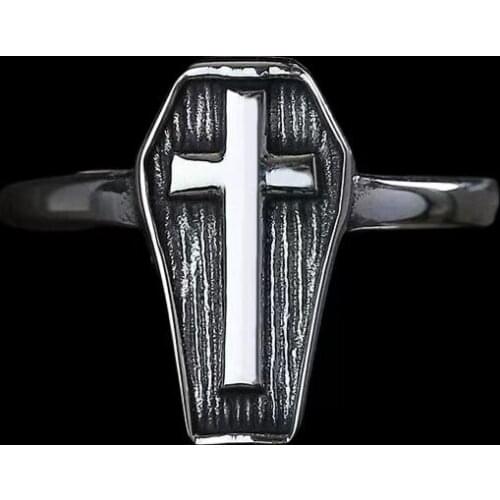 Punk Rock Us Size Cross And Coffin Ring 316L Stainless Steel Band Party Biker Jewelry Dropshipping For Man Gift Anel OSR959