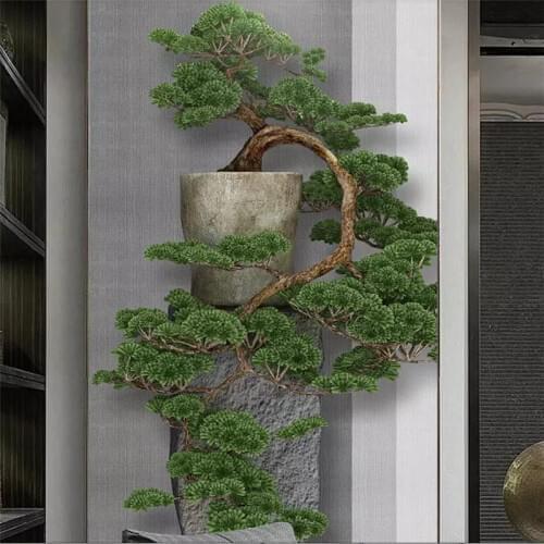 Wellyu New Chinese Zen three-dimensional pine tree porch decorative painting custom large mural green wallpaper mural