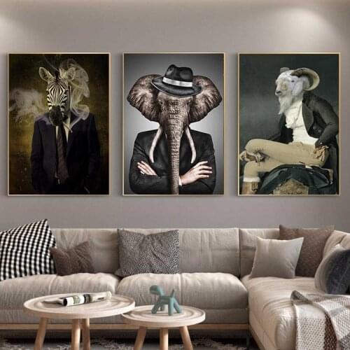 Nordic Rabbit Cat Animal Head Vintage Big Canvas Painting Art Posters and Prints Wall Picture for Living Room Cuadros