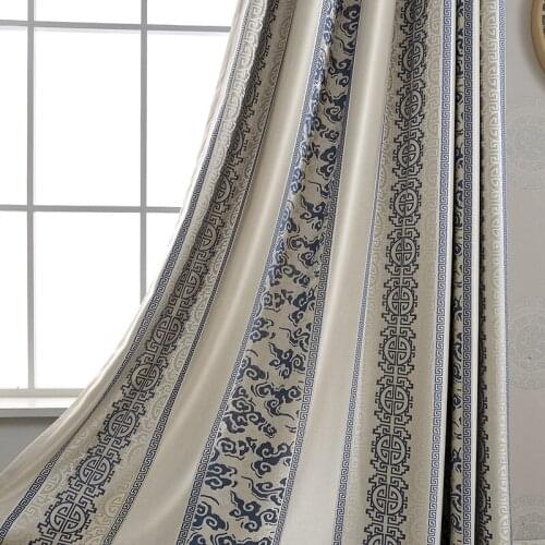 New Hot Style Modern New Chinese High-precision Jacquard Cotton and Linen Blackout Curtains for Living Dining Room Bedroom