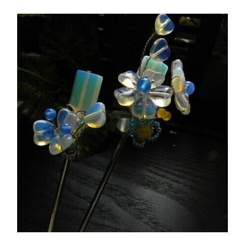 Opal Flower Pair Hair Sticks Jiao Xiao Also Pinchcock Classical Hair Stick Vintage Jewelry Hanfu Costume Hair Accessory