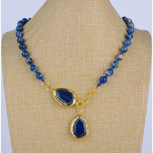 Blue Sea Sediment Jasper Necklace Natural Lapis Pendant 23