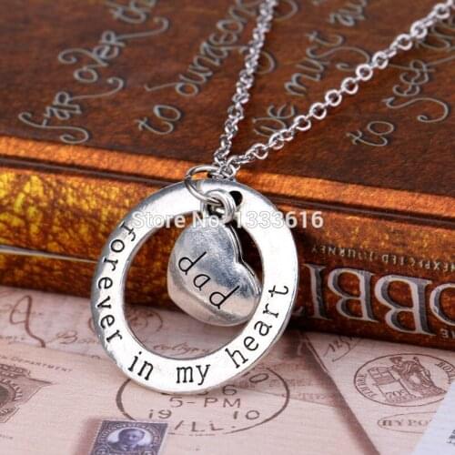 Family Member Gifts Silver Plated Dad Heart Father Forever In My Heart Circle Round Pendant Necklace Men Xmas Jewelry Party