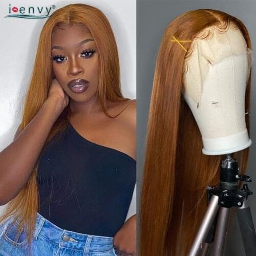 Ginger Blonde Lace Front Wig Human Hair Straight Prepluck Transparent Lace Wigs 13*1 Brazilian Honey Blonde Human Hair Wigs Remy
